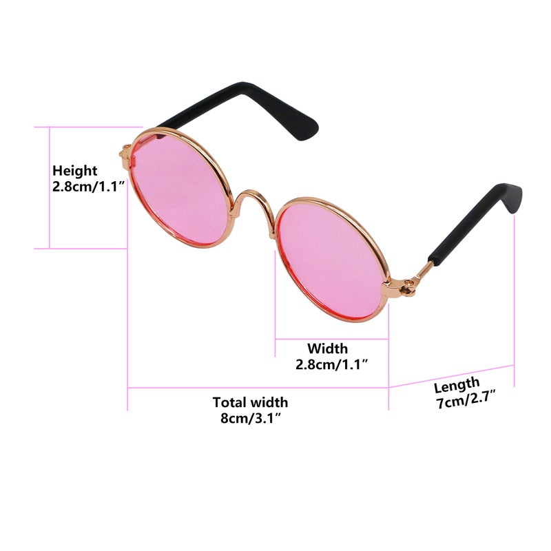 YAODHAOD Pet Sunglasses Classic Retro Circular Metal Prince Sunglasses Funny Cute Puppy Cat Teacher Bachelor Cosplay Glasses Pet Photos Props for Small Dog Catï¼ˆ2 Packï¼‰ (Pink) - Image 3